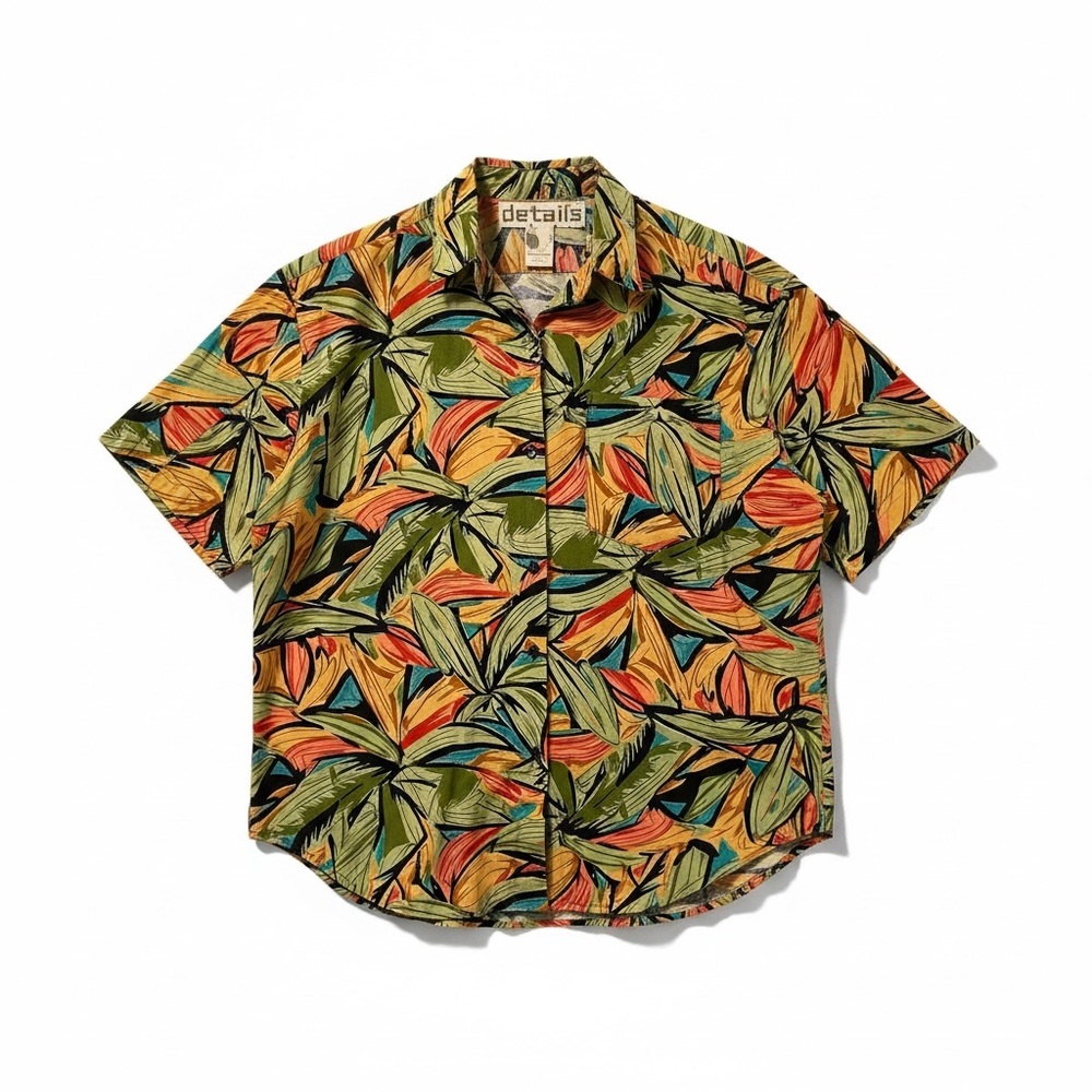 Vintage 1980s Details Womens Hawaiian Shirt Cotton Oversized Short Sleeve Small